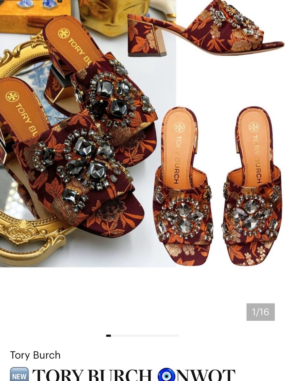 TORY BURCH .. Authentic
Martine Jacquard Mid-Heel
Slide, Burgundy Black Diamond - Picture 4 of 16